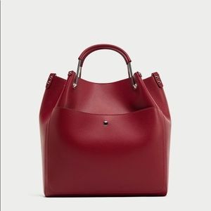 [ZARA] *NWOT* Red Tote Bag with Metal Top Handles